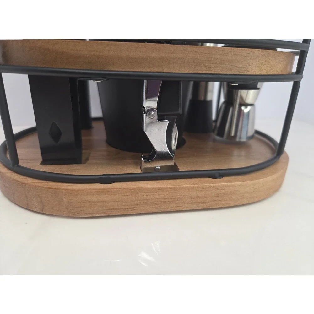 Home Hero Bartender Kit 10-Piece Cocktail Shaker Liquor Cabinet Set Wood Stand